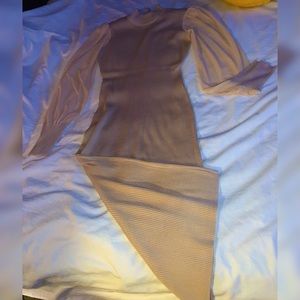 Ribbed Knit Midi Dress with sheer long sleeves